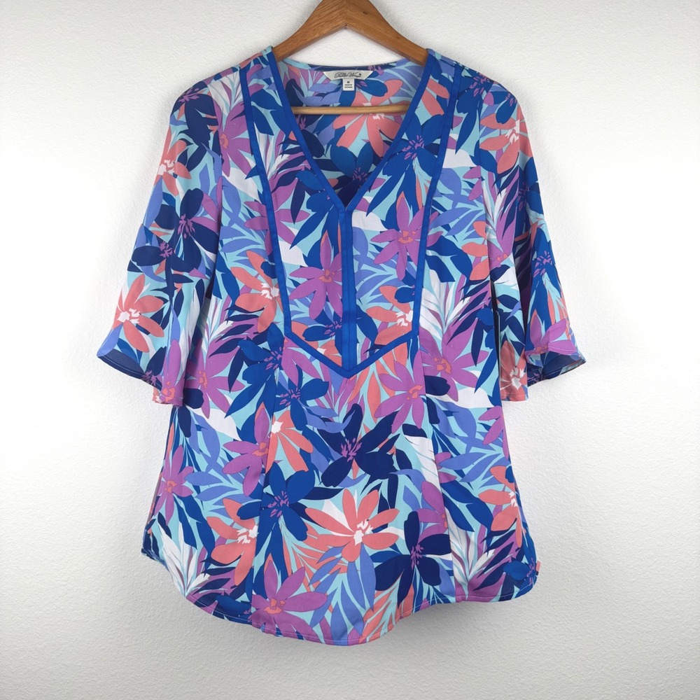 The Pioneer Woman Blouse Womens Medium Blue Floral New V-Neck Bell Sleeve Casual